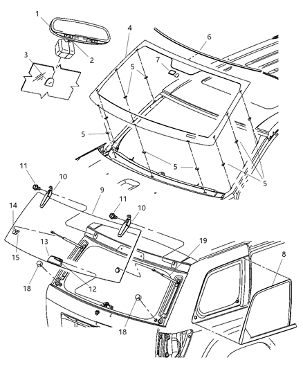 2005 Jeep Grand Cherokee Windshield Diagram for 55394160AB