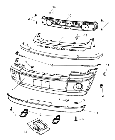 2007 Chrysler Aspen Front Bumper Cover Diagram for 68002921AA