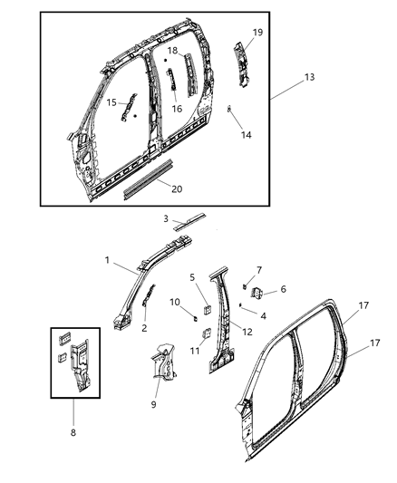 2020 Ram 2500 Panel-Body Side Aperture Inner Co Diagram for 68066893AF