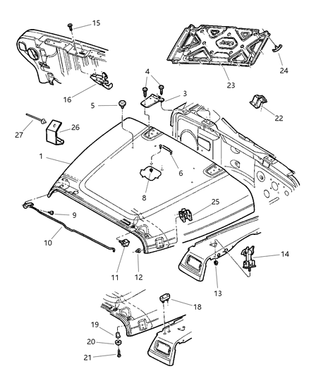 1997 Jeep Wrangler Hood, Lock, Catches Diagram