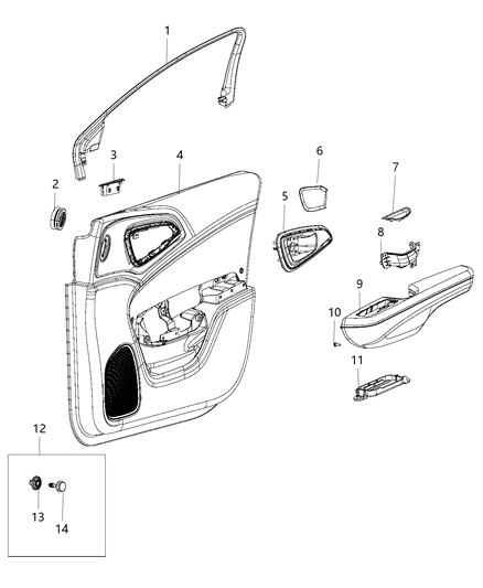 2015 Chrysler 200 Front Door Trim Armrest Diagram for 1YZ121L2AC