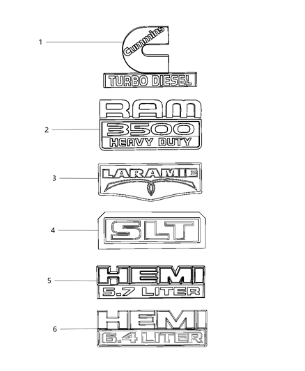 2014 Ram 3500 Cab Chassis Nameplates - Emblem & Medallions Diagram