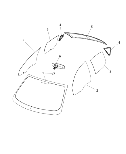 2014 Dodge Dart Glass, Glass Hardware & Interior Mirror Diagram