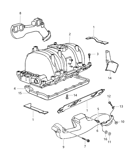 1998 Dodge Ram Van Manifolds - Intake & Exhaust Diagram 1