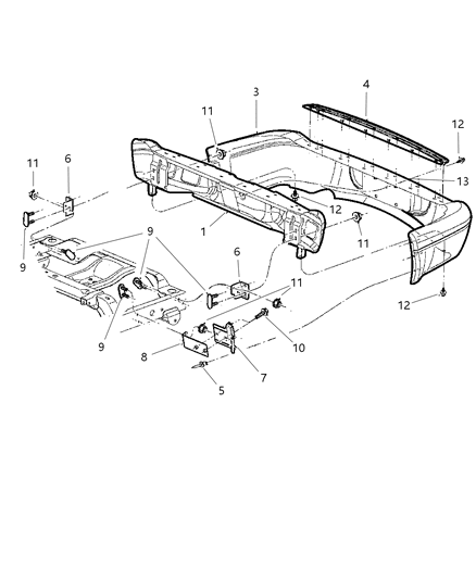 2002 Dodge Durango Rear Bumper Cover Diagram for 5012011AA