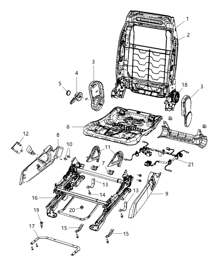 2008 Jeep Patriot Adjusters, Recliners & Shields - Passenger Seat - Manual Diagram