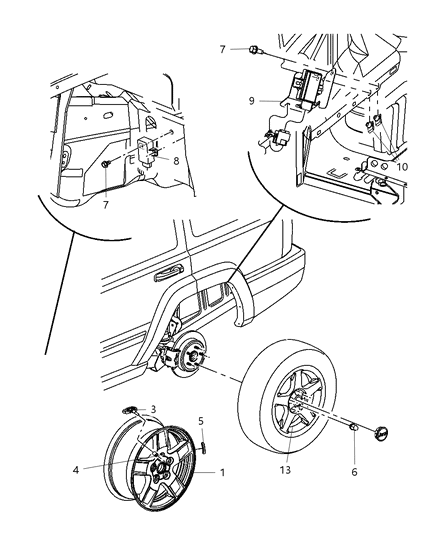 2007 Jeep Commander Wheels & Hardware Diagram