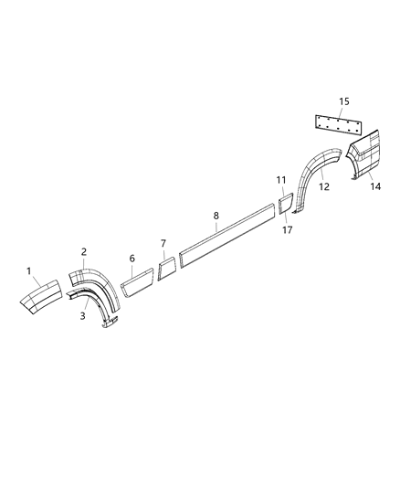 2020 Ram ProMaster 2500 Molding-Quarter Wheel Opening Diagram for 5LP19JXWAB