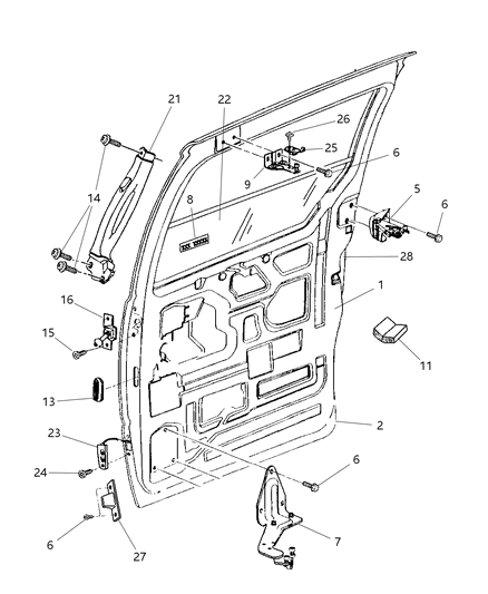 1998 Dodge Grand Caravan Door, Rear, Sliding Diagram 2