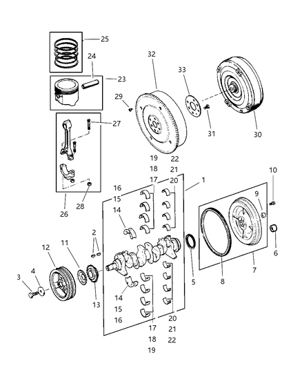 1998 Jeep Cherokee Crankshaft , Piston & Torque Converter Diagram 2