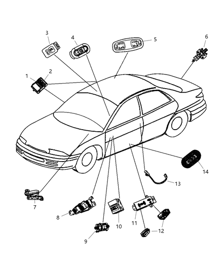 2002 Chrysler 300M Bezel-Power Window Switch Diagram for PQ43WL8AB