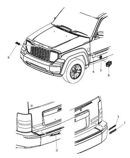 2012 Jeep Liberty Nameplates - Emblem & Medallions Diagram