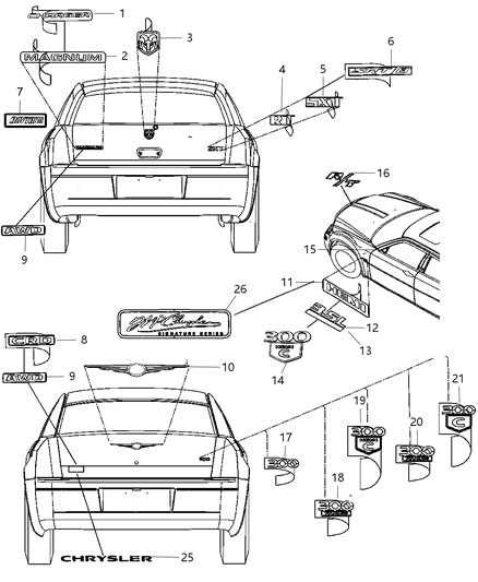 2006 Dodge Magnum Nameplates & Medallions Diagram