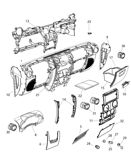 2007 Jeep Wrangler Panel-Instrument Diagram for 1FQ511J8AA