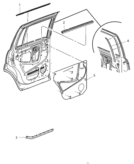 2008 Chrysler Aspen Weatherstrips - Rear Door Diagram