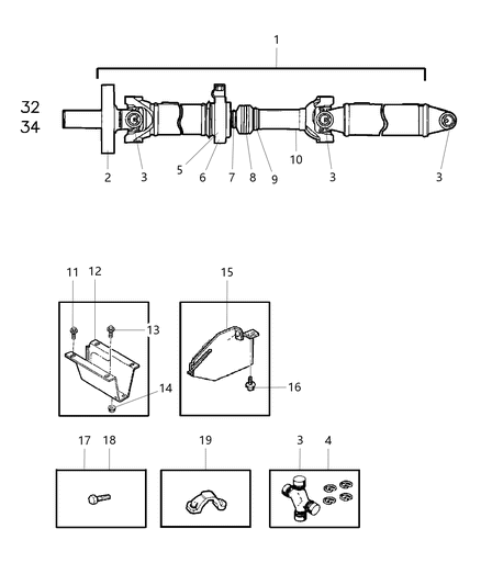 1999 Dodge Ram 1500 Drive Shaft Diagram for 52105836AA