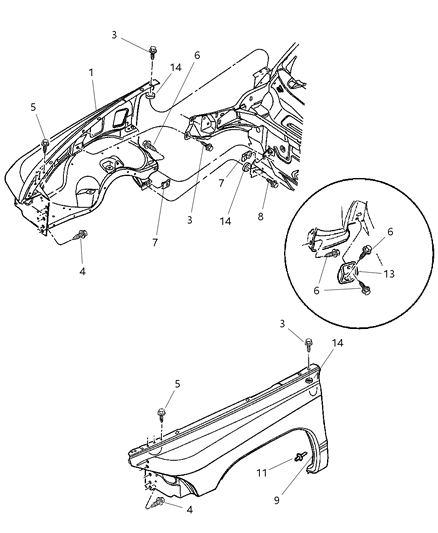 2004 Dodge Dakota Fender Diagram for 55255030AF