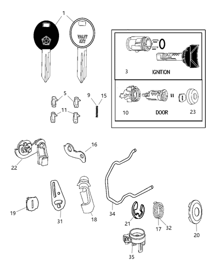 2005 Dodge Caravan Lock Cylinders, Keys & Repair Components Diagram