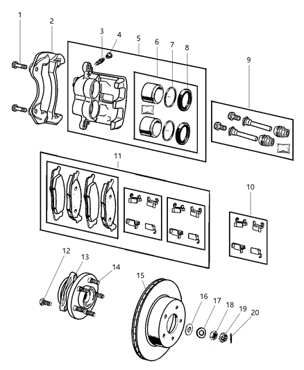 2003 Jeep Grand Cherokee Spring-Brake Shoe Hold Down Diagram for 5093185AA