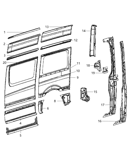 2008 Dodge Sprinter 2500 Panel-Body Side Diagram for 68009156AA