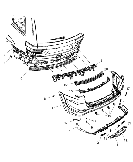 2012 Jeep Grand Cherokee Rear Upper Bumper Cover Diagram for 68157469AB