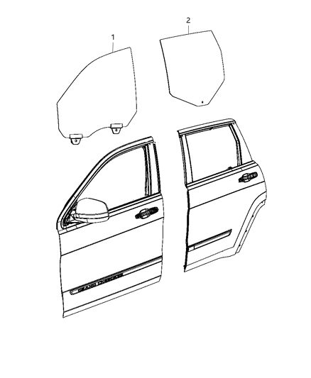 2011 Jeep Grand Cherokee Glass, Door Front & Rear Diagram