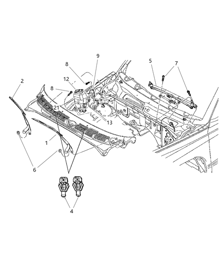 2004 Dodge Dakota Windshield Wiper & Washer Diagram