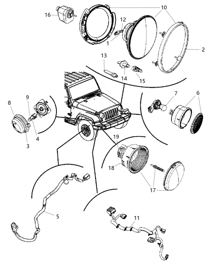 2010 Jeep Wrangler Lamps - Front Diagram