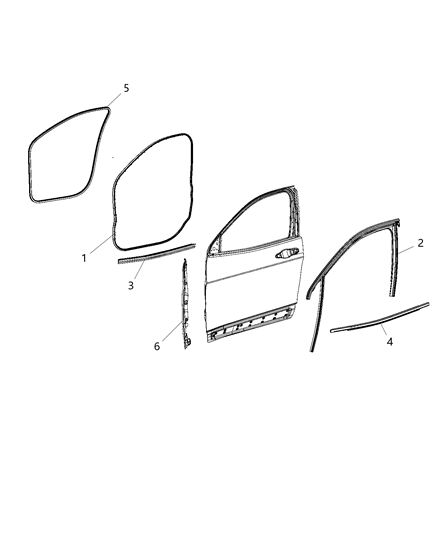 2014 Jeep Cherokee Weatherstrips - Front Door Diagram