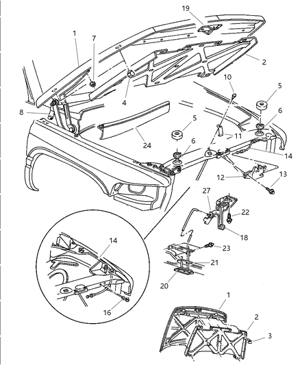 2000 Dodge Ram 1500 Hood & Hood Release Diagram