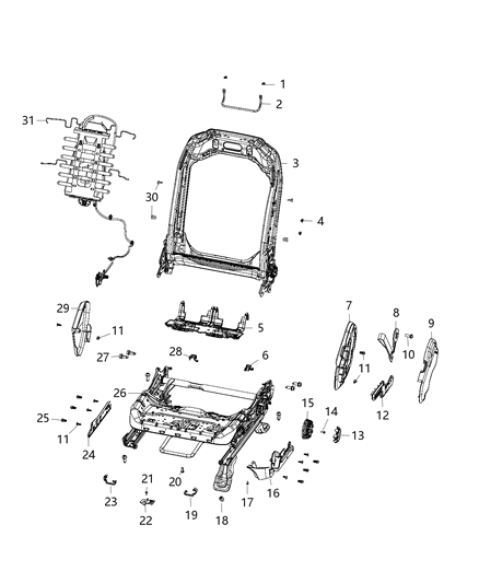 2021 Jeep Gladiator Adjusters, Recliners, Shields And Risers - Driver Seat Diagram