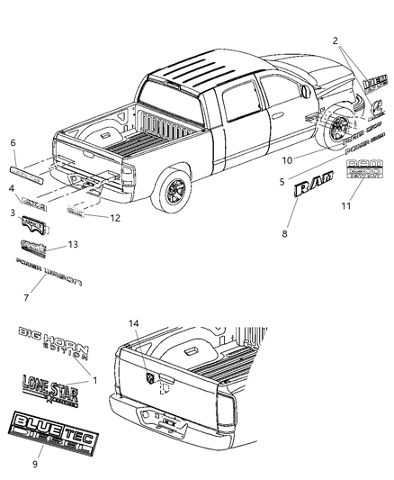 2008 Dodge Ram 2500 Nameplates - Emblem & Medallions Diagram