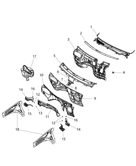2012 Dodge Durango Cowl, Dash Panel & Related Parts Diagram
