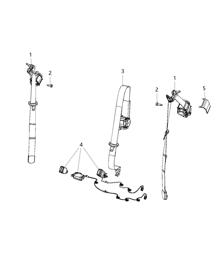 2020 Jeep Cherokee Seat Belts, Second Row Diagram 1