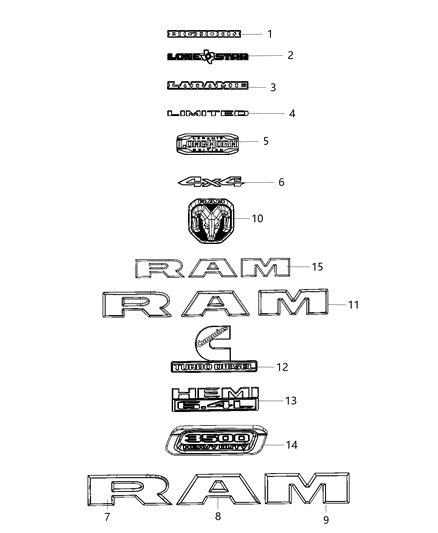 2019 Ram 3500 Pickup Nameplates, Emblems And Medallions Diagram