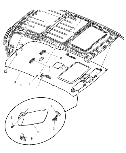 2008 Chrysler Aspen Headliners & Visors Diagram