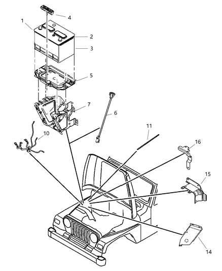 2005 Jeep Wrangler Battery Tray & Cables Diagram