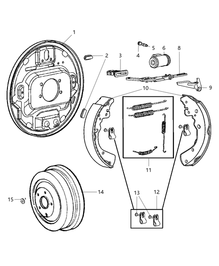 2011 Ram Dakota Brakes, Rear, Drum Diagram