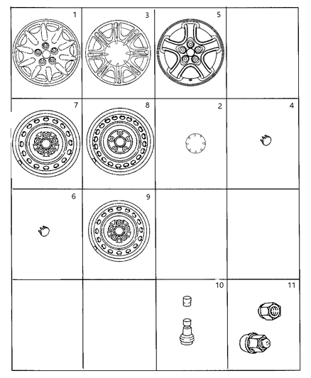 2000 Dodge Stratus Wheels & Hardware Diagram