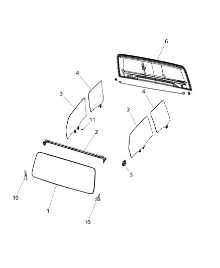 2020 Jeep Gladiator Glass, Glass Hardware, And Interior Rearview Mirror Diagram