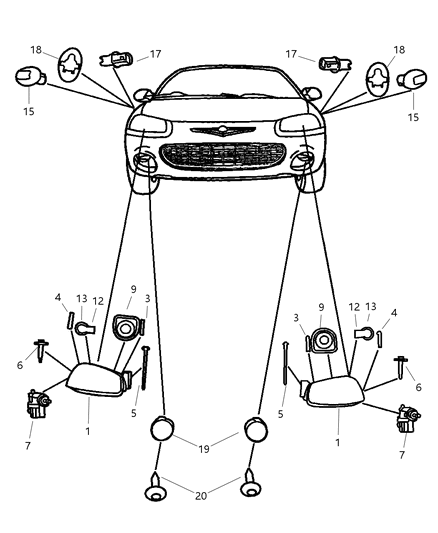 2004 Chrysler Sebring Drivers Halogen Combination Headlight Replacement Diagram for 4806037AB