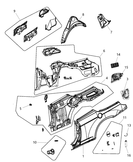 2014 Chrysler 200 REINFMNT-Quarter Panel Diagram for 4389897AJ