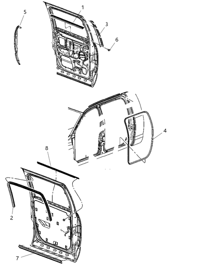 2008 Dodge Ram 3500 Weatherstrips - Rear Door Diagram 1