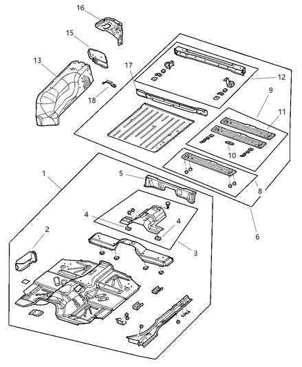 2001 Jeep Wrangler Pan - Floor Front & Rear Diagram