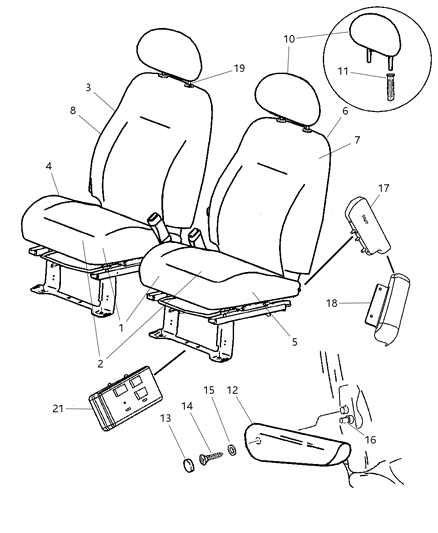 2005 Chrysler PT Cruiser Armrest Seat Diagram for MW081DV