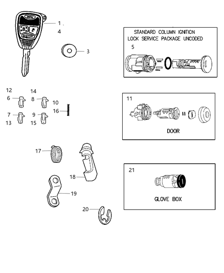 2007 Jeep Commander Lock Cylinders & Keys Diagram