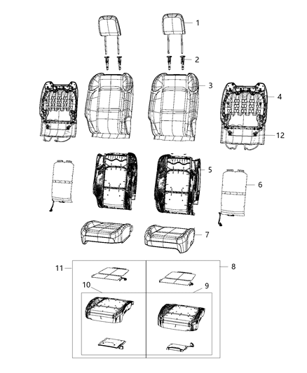 2019 Jeep Wrangler Front Seat Back Cover Diagram for 6PW43TX7AE