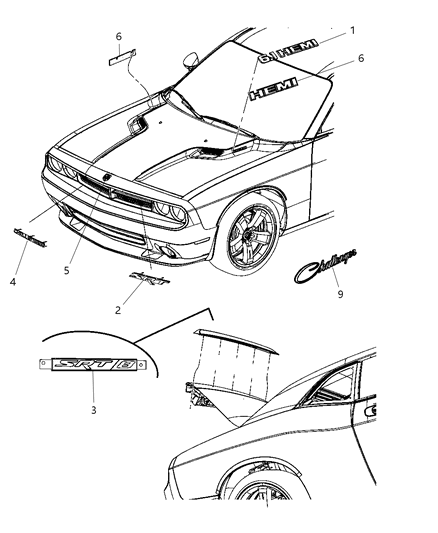 2010 Dodge Challenger NAMEPLATE-HEMI Diagram for 68028278AB