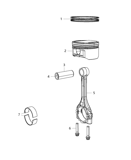 2021 Jeep Cherokee Pistons, Piston Rings, Connecting Rods & Connecting Rod Bearing Diagram 1