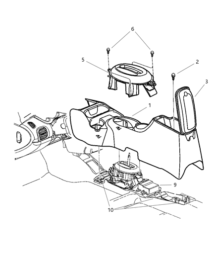 2001 Dodge Neon Console, Floor Diagram